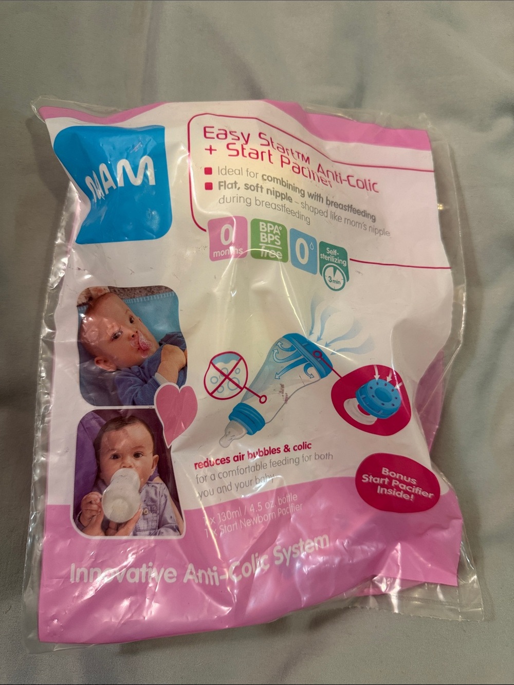 Mam anti colic baby bottle and start pacifier set